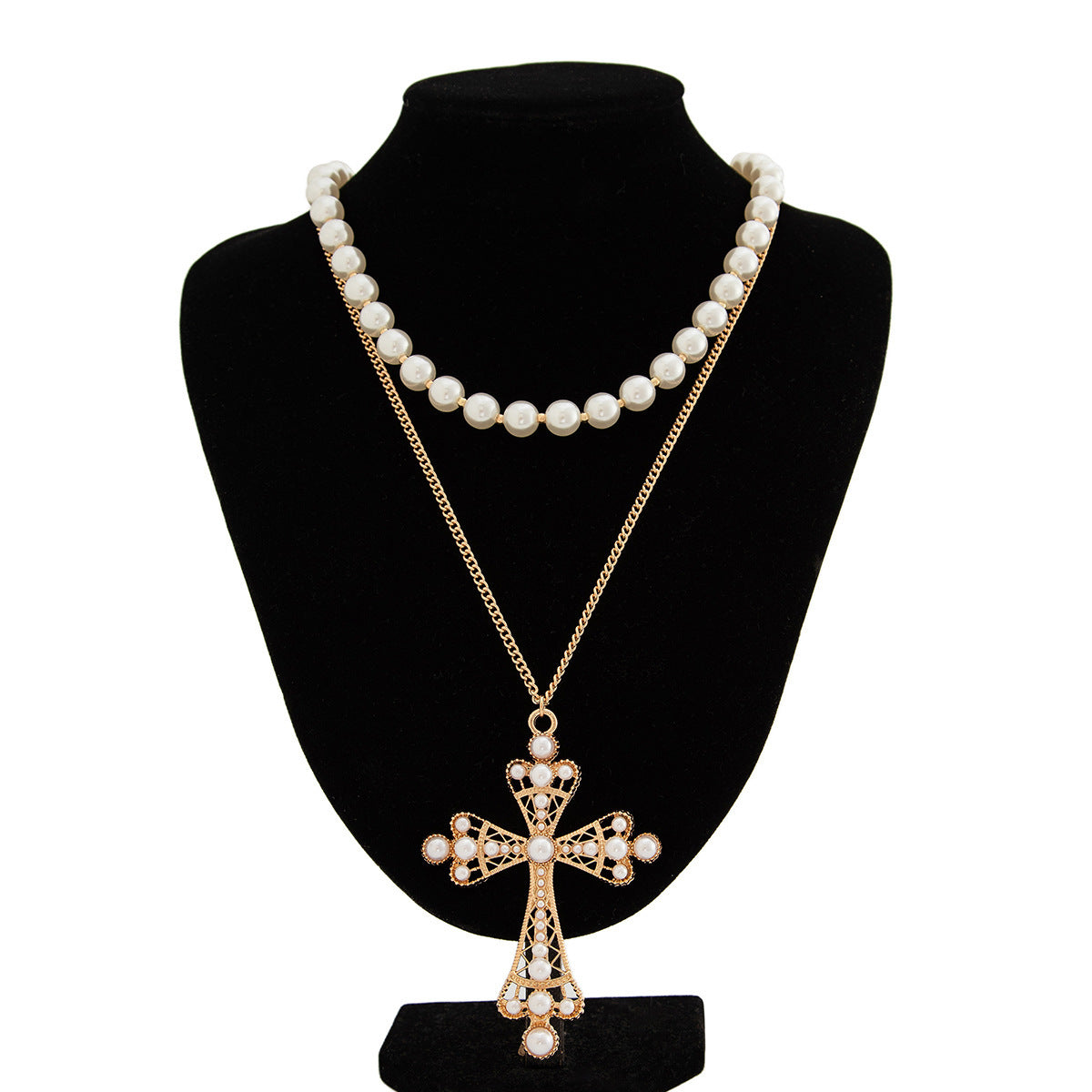 Gold Pearl cross chain 