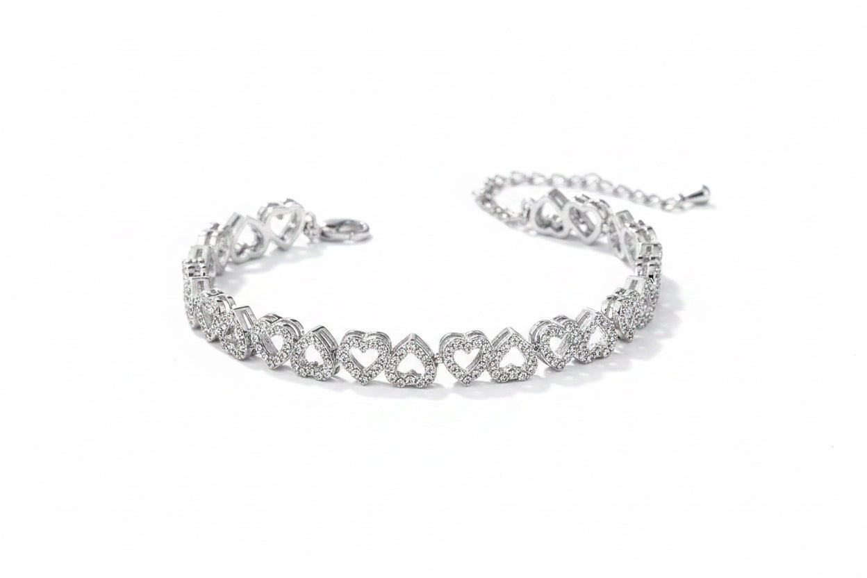 High-grade CZ Diamond Heart-shaped Stitching Adjustable Bracelet