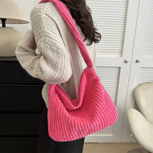 Womens Casual Corduroy Shoulder Tote Bag