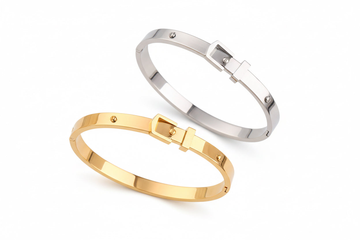 Buckle Diamond-embedded Stainless Steel Bracelet