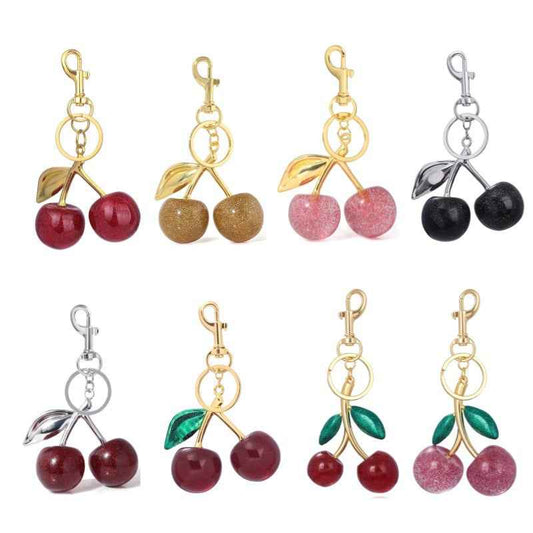 Glitter Cherry Crystal Bag Keychain