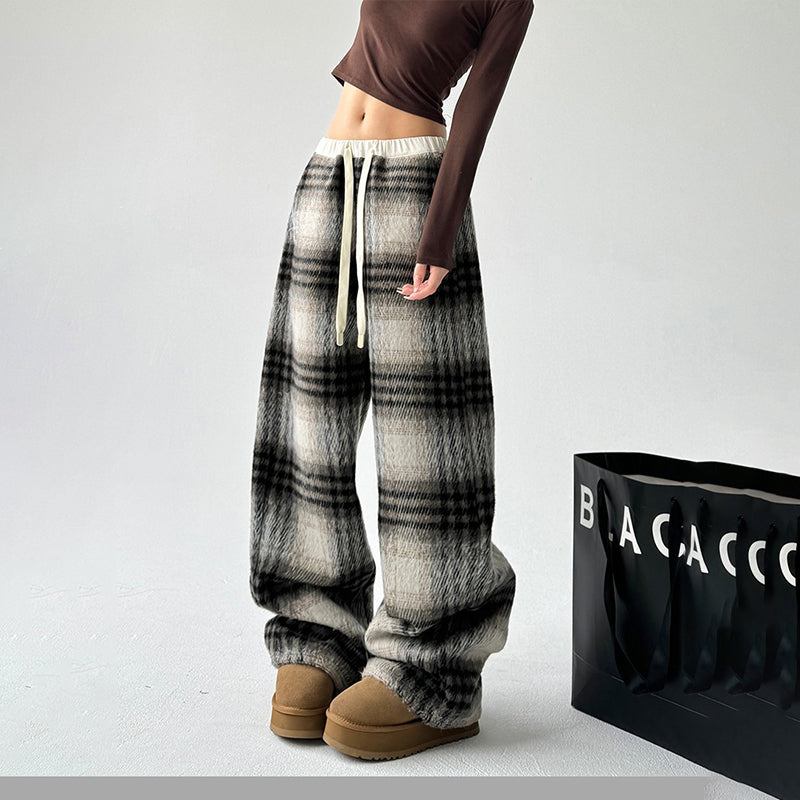 Women's High-Waisted Plaid Wide Leg Pants