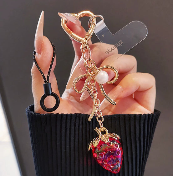 Strawberry Phone Charm Keychain