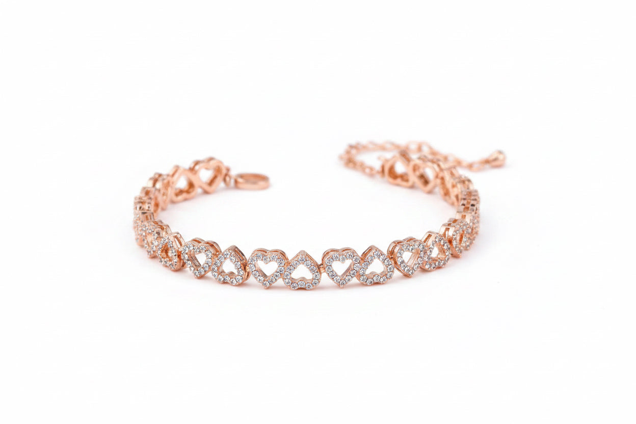 High-grade CZ Diamond Heart-shaped Stitching Adjustable Bracelet