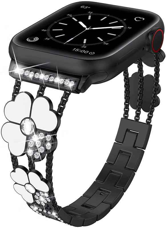 Diamond-Set Resin Clover Metal Strap Watch Band