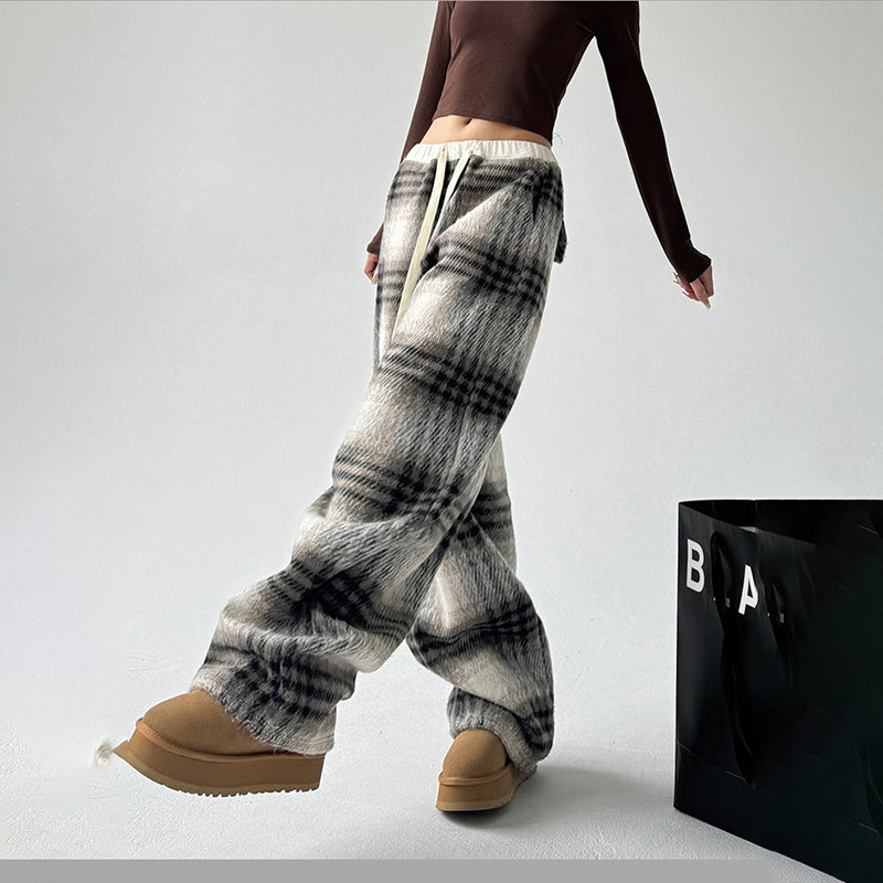 Women's High-Waisted Plaid Wide Leg Pants