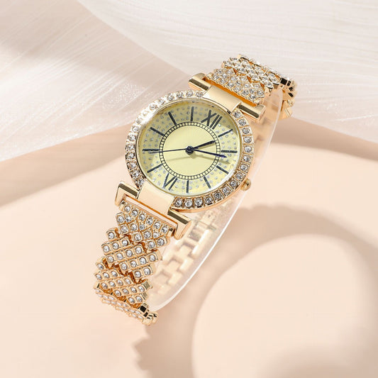 Full Diamond Women's Luxury Elegant Gold Watch & Bracelet Set - Savge Charmz