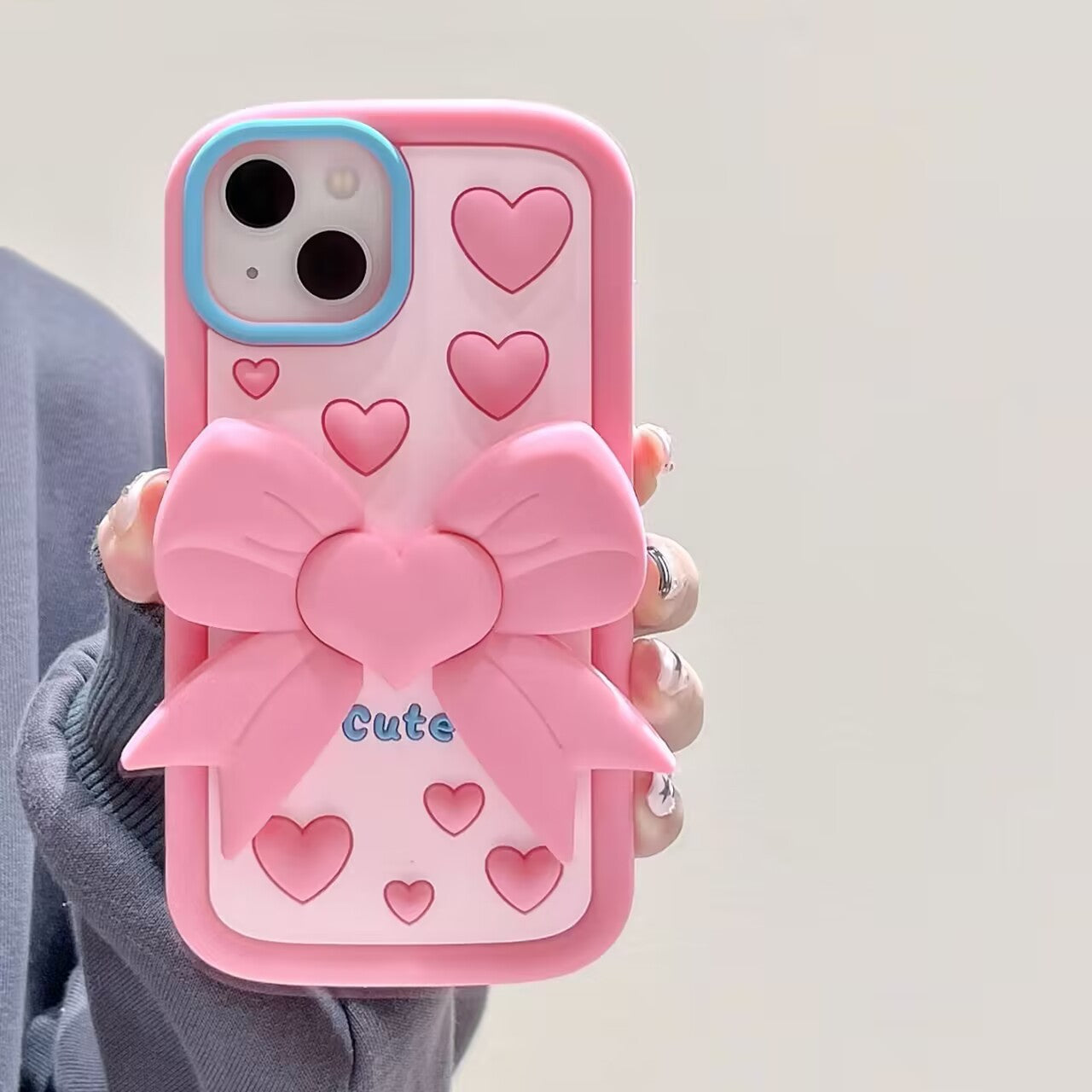 3D Bracket Bow Heart Phone Case