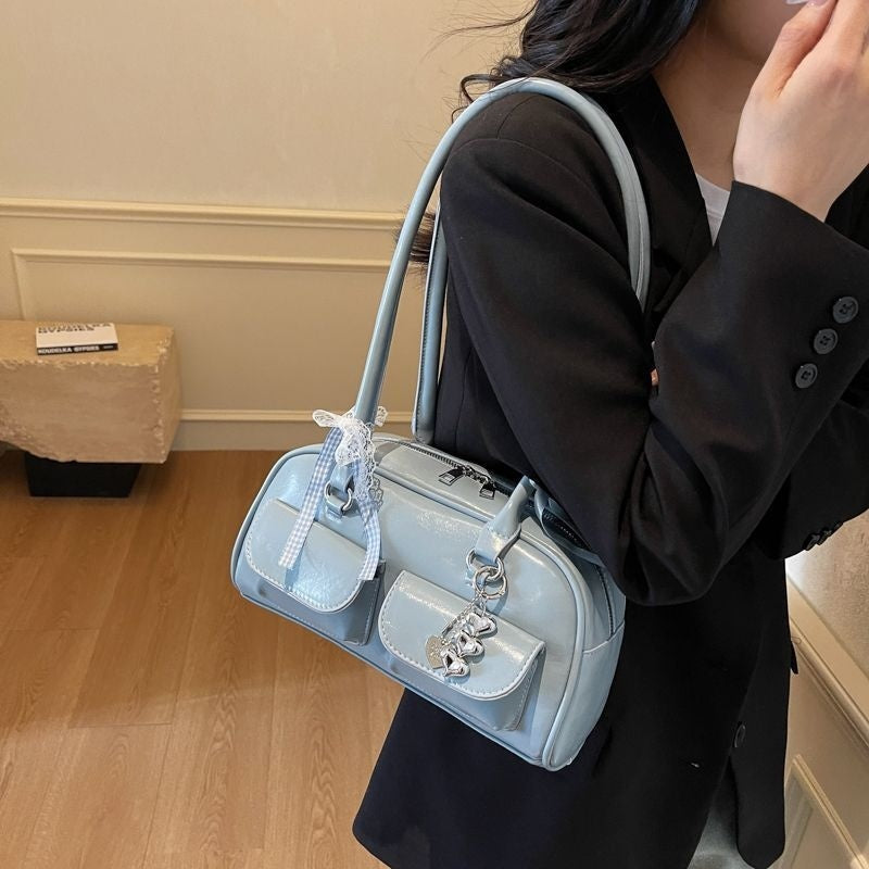 Bow-tie Ribbon Bowling Shoulder Bag w/pendant