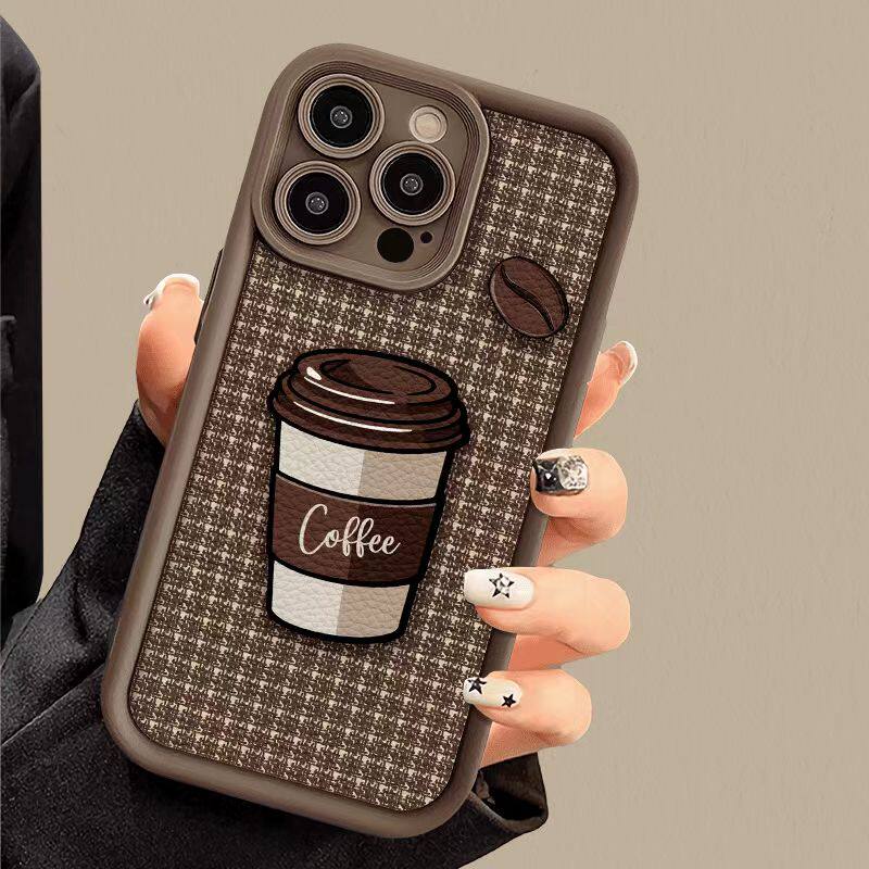 Funda para teléfono con diseño de cuadros y cordón estilo café