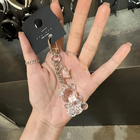 Cute Transparent Acrylic Bear Keychain Bag Charm Keyring